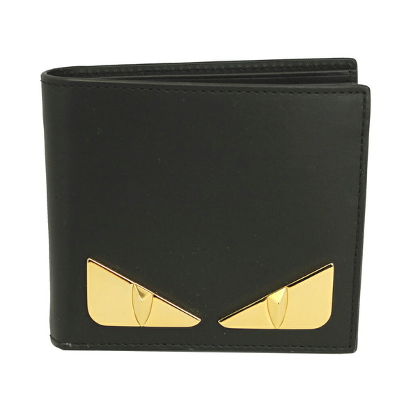 Fendi Appliqu Black Bifold Wallet SQP Bugs Leather - Picture 1 of 4